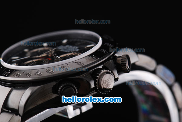 Rolex Daytona Oyster Perpetual Swiss Valjoux 7750 Automatic Movement Full PVD with Black Dial and White Stick Markers - Click Image to Close